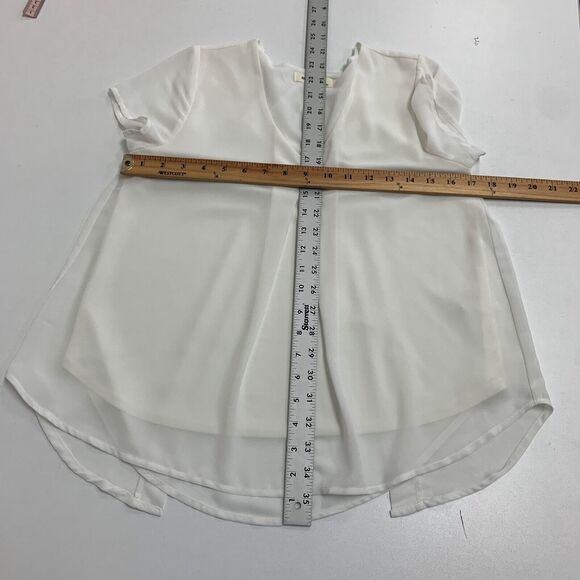 Monteau Blouse Women XS Extra Small White Split Front Chiffon Layer Short Sleeve - Picture 9 of 14